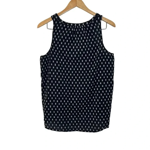 Old Navy XL Black And White Tank Swiss Dot Rectangles Keyhole Cotton Preppy Top - Picture 1 of 6